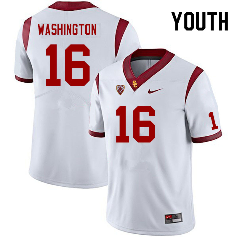 Youth #16 Tahj Washington USC Trojans College Football Jerseys Sale-White - Click Image to Close